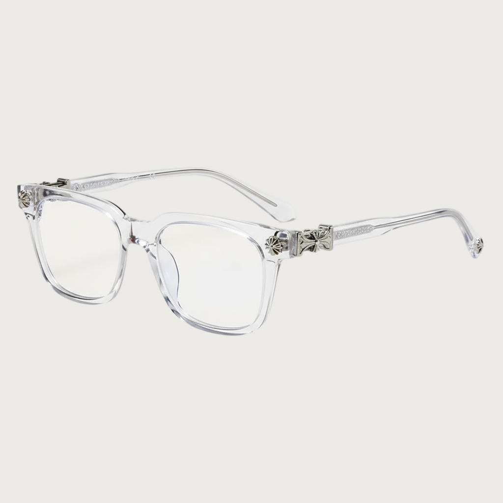 Chrome Crystal Unisex Glasses – Premium Acetate Frame with Metal Detailing