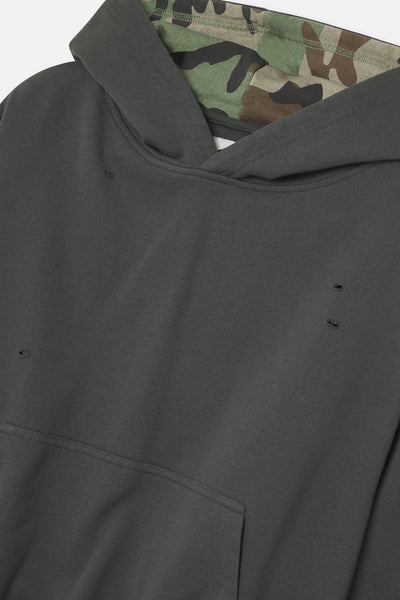 Mélange Hoodie with Printed Trim