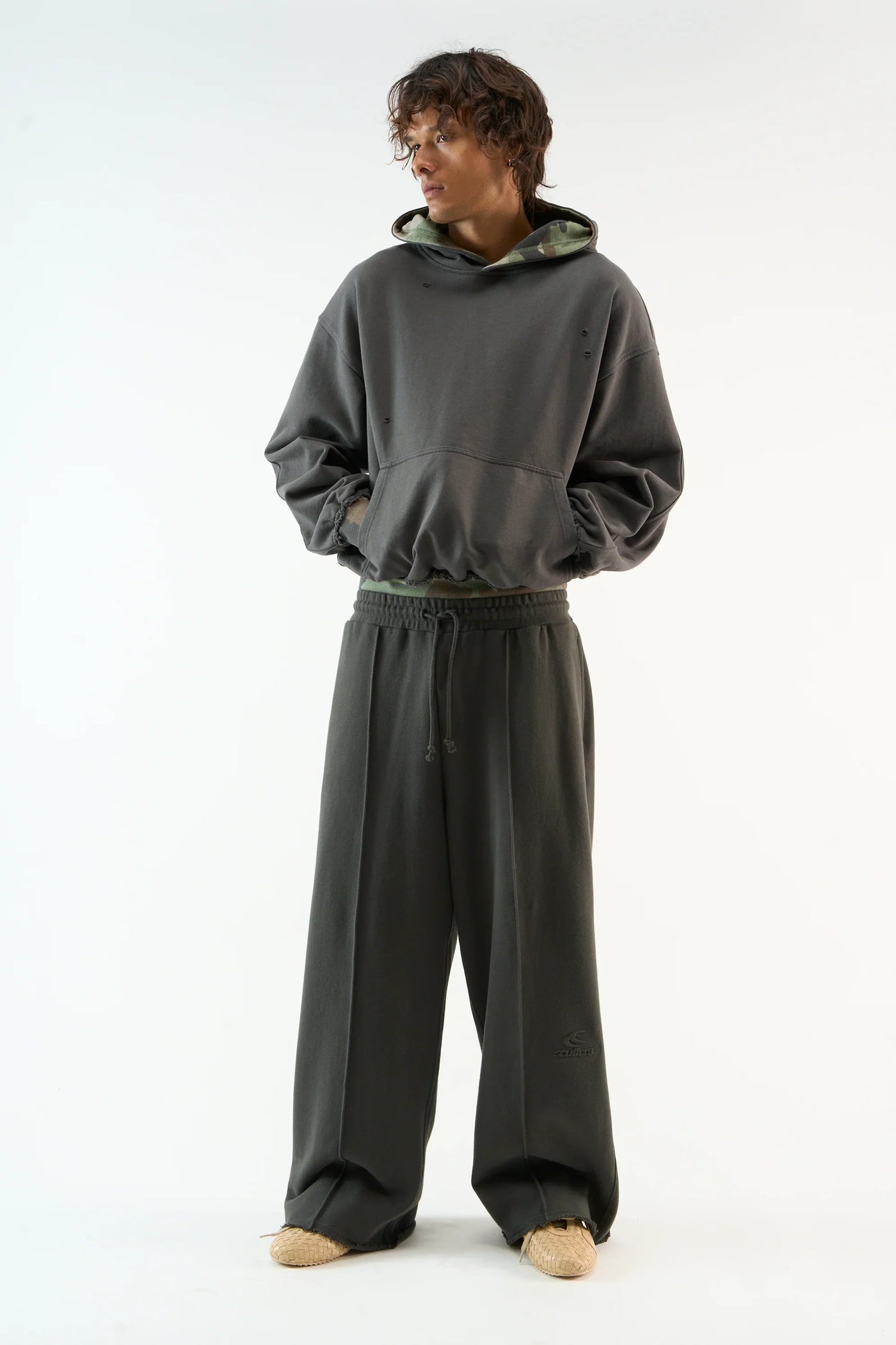 Mélange Hoodie with Printed Trim