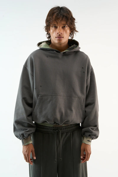 Mélange Hoodie with Printed Trim