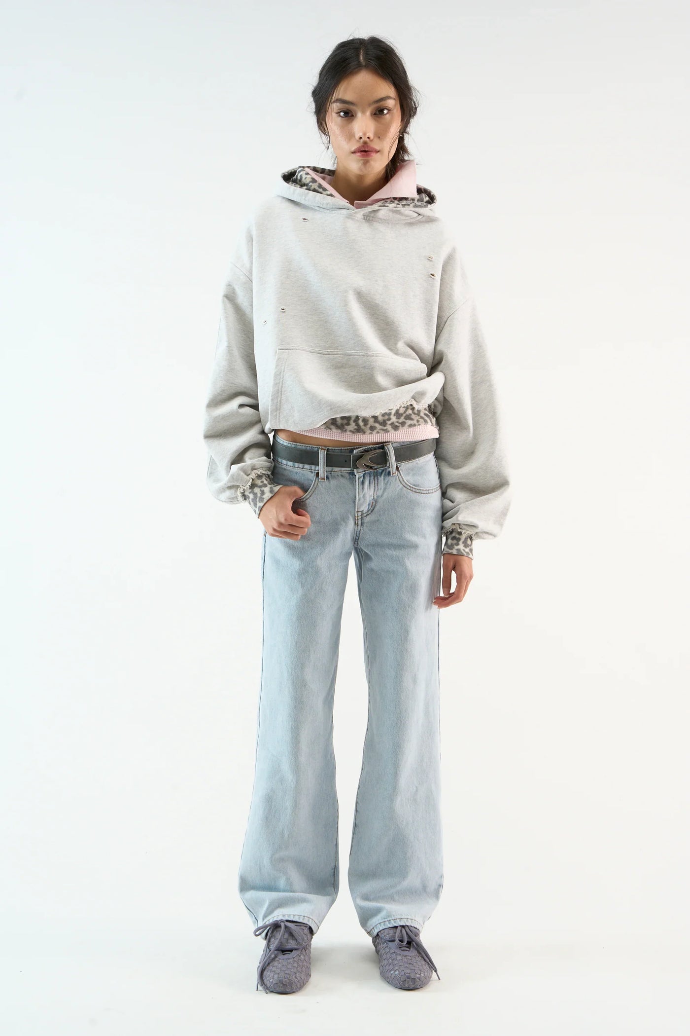 Mélange Hoodie with Printed Trim