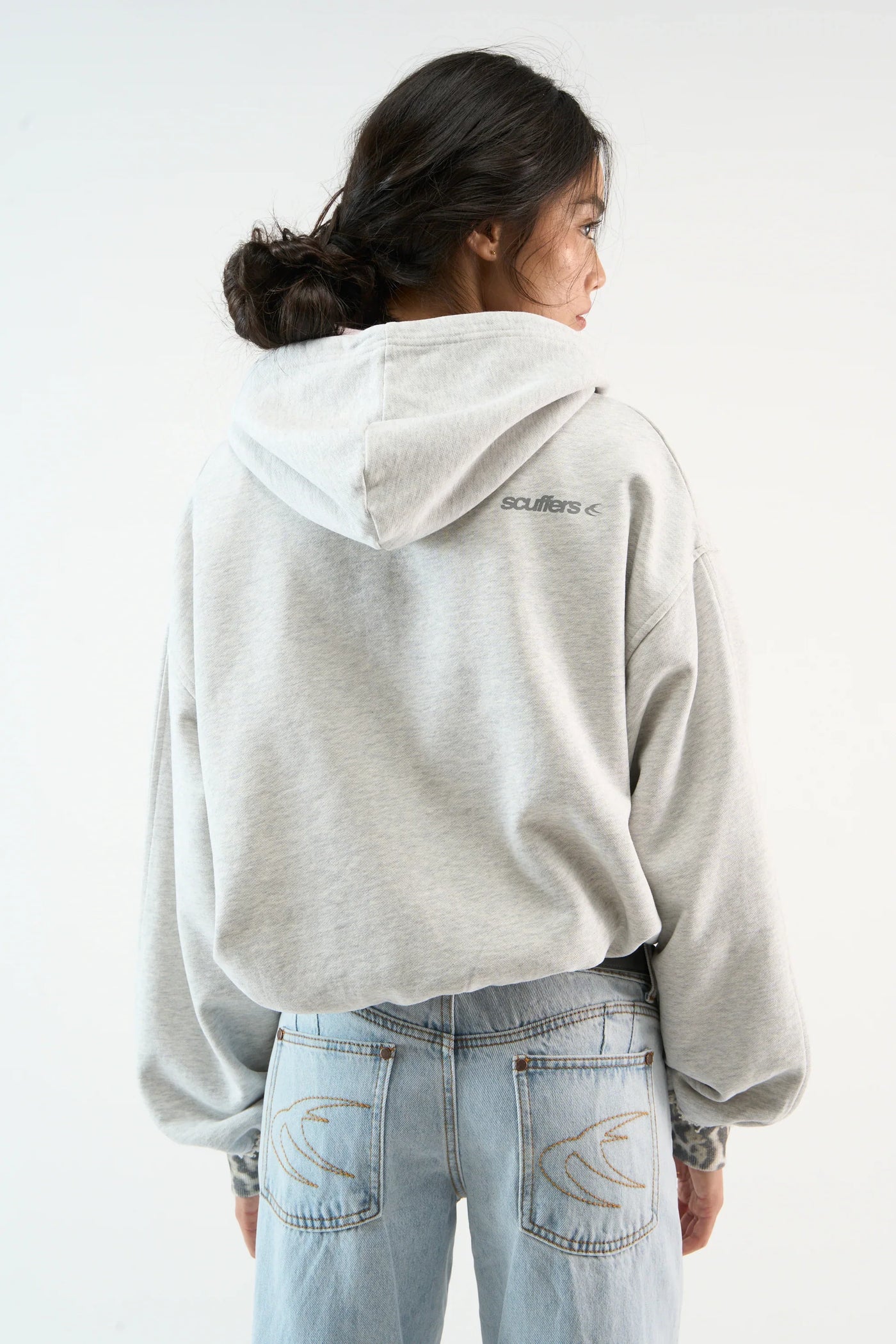 Mélange Hoodie with Printed Trim