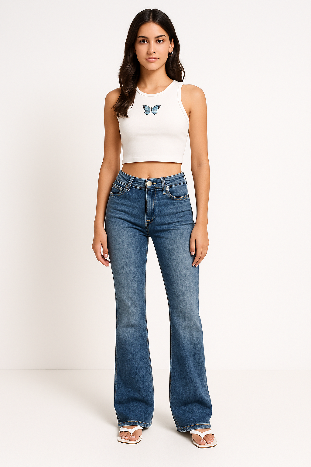 Retro High-Waist Flared Jeans – Vintage Blue Street Style Denim