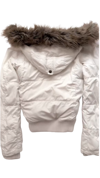 Arctic Luxe Women’s Puffer Jacket with Faux Fur Hood – Winter White