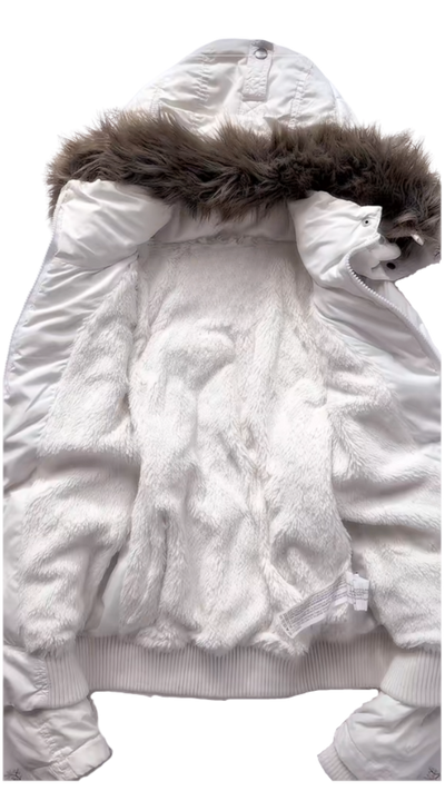 Arctic Luxe Women’s Puffer Jacket with Faux Fur Hood – Winter White