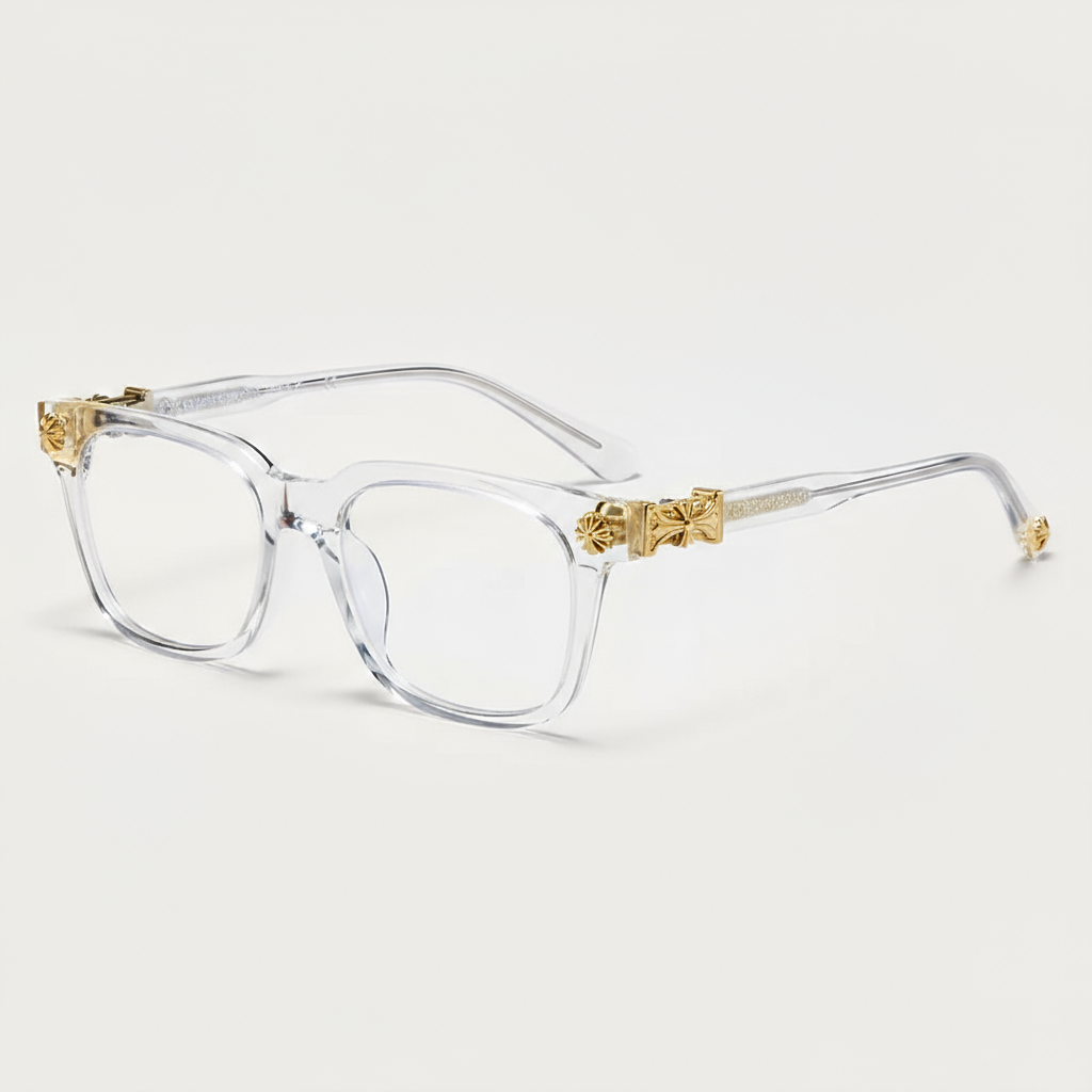 Chrome Crystal Unisex Glasses – Premium Acetate Frame with Metal Detailing