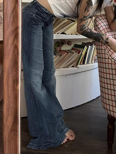 Retro High-Waist Flared Jeans – Vintage Blue Street Style Denim