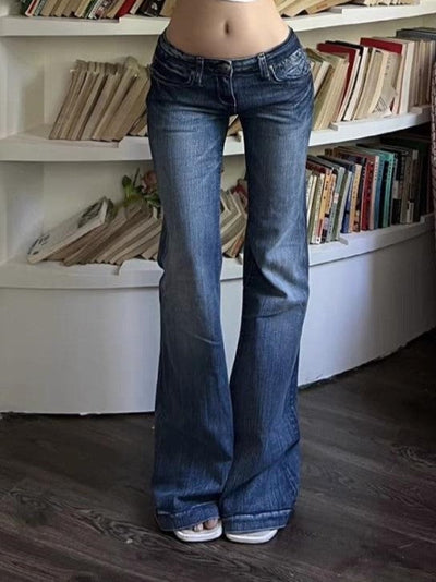 Retro High-Waist Flared Jeans – Vintage Blue Street Style Denim