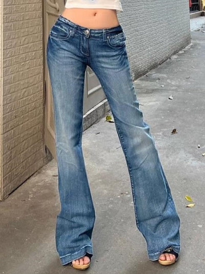 Retro High-Waist Flared Jeans – Vintage Blue Street Style Denim